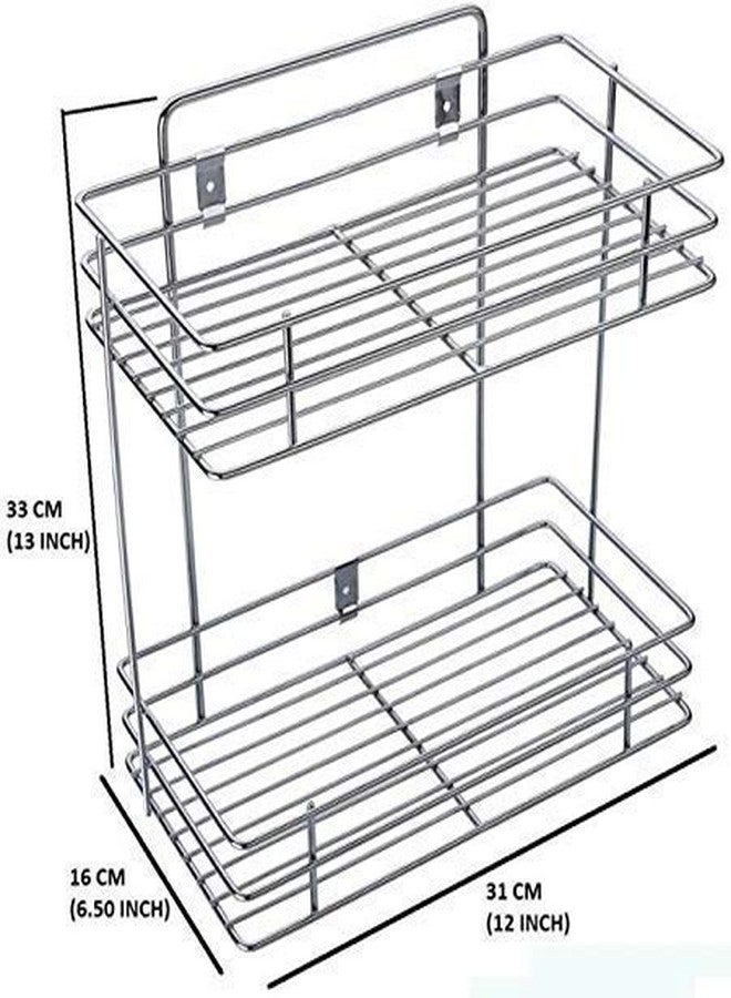 Dhavl Stainless Steel Multipurpose Storage Rack/Shelf, Double Layer Kitchen Rack, Bathroom Shelves and Racks Steel, Wall Mounted Organiser for Home - Image 3
